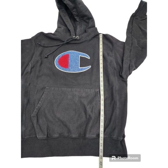 Champion Reverse Weave CHENILLE BIG C LOGO Hoodie Large Heavyweight Sweatshirt - Picture 6 of 7